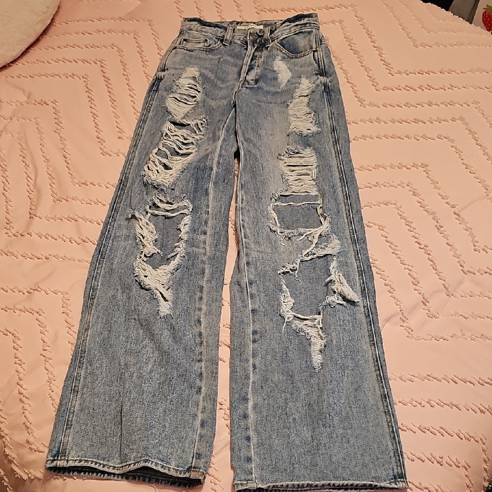 PacSun Light Blue Distressed Wide Leg Jeans